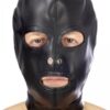 Cagoule BDSM 3 ouvertures en simili cuir - Fetish Tentation
